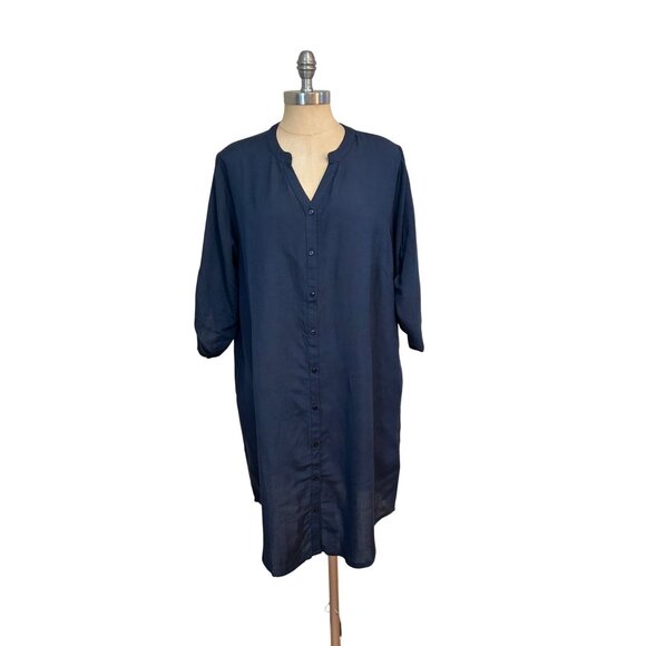 Veda Womens Navy Blue Button-Down oversize Tunic Dress Small NWT - Picture 1 of 5